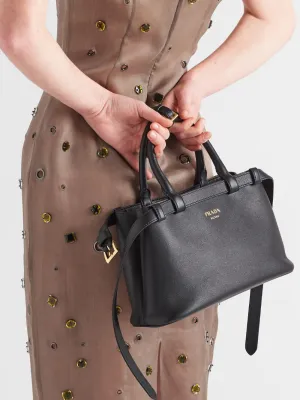 Black Small Leather Handbag With Buckle Straps