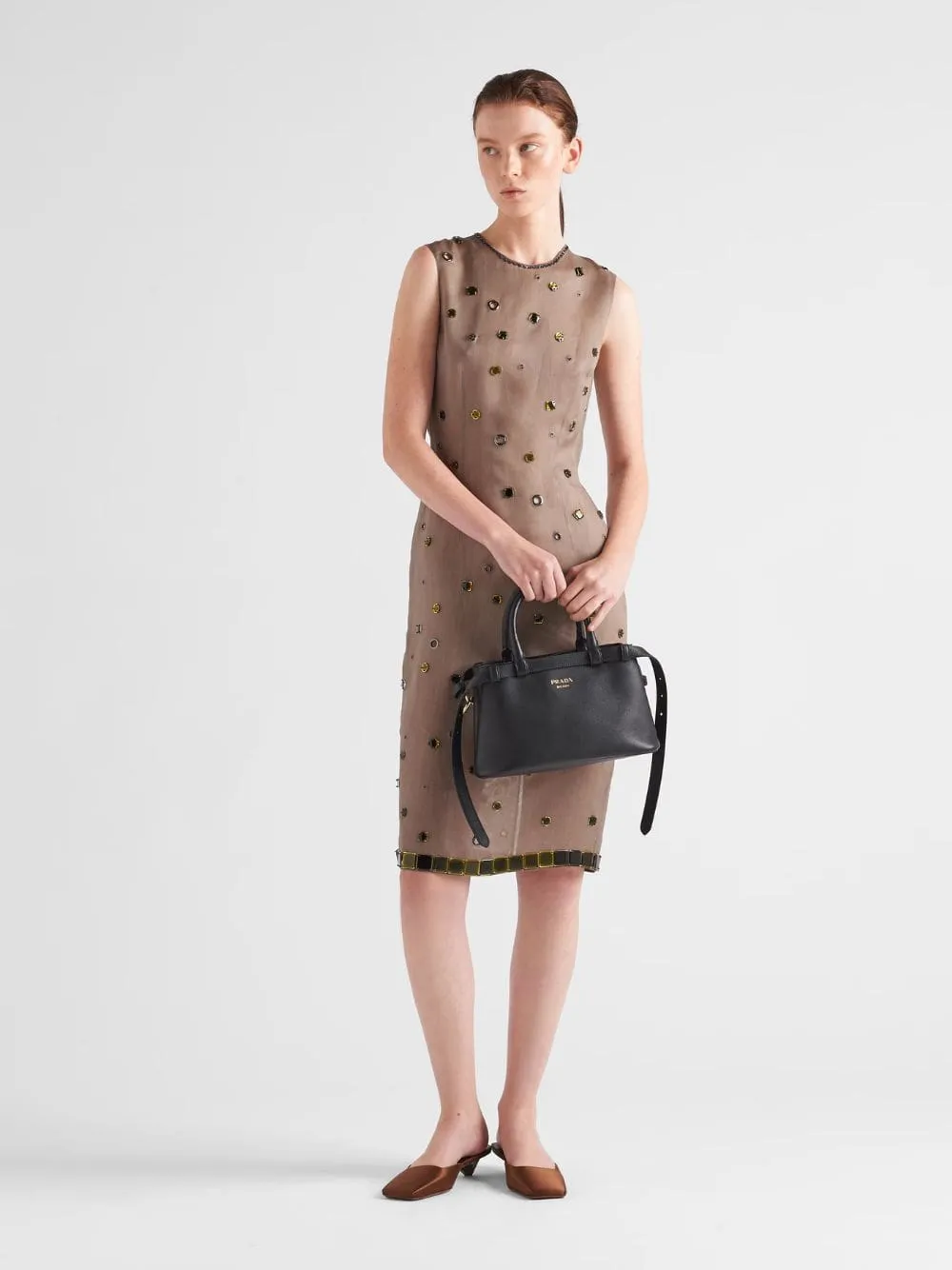 Black Small Leather Handbag With Buckle Straps