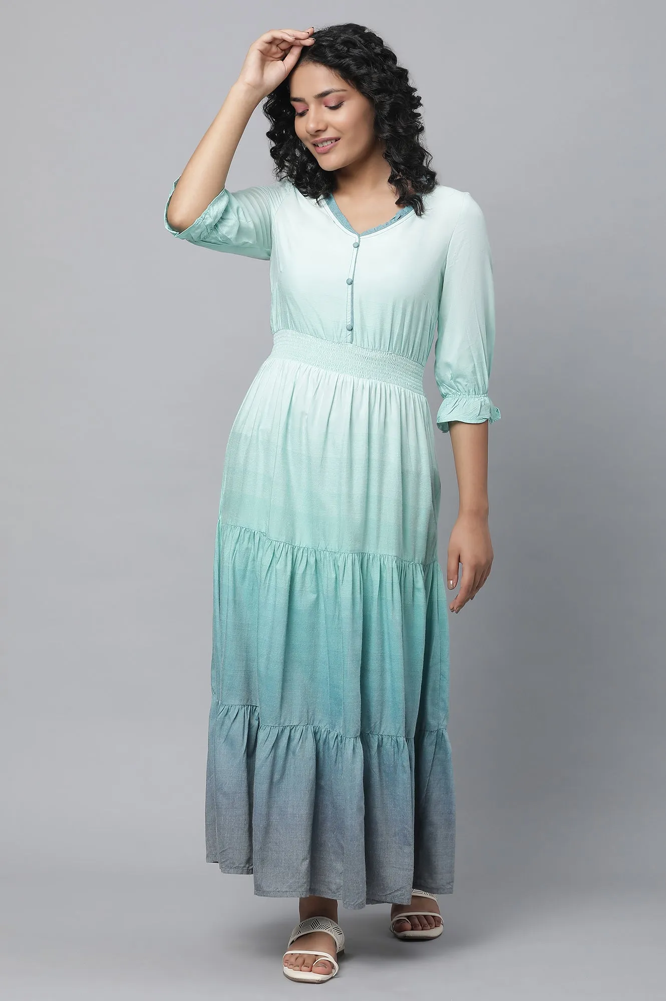 Blue Dress With Smoking Detail