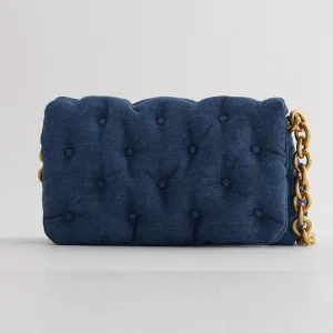 Blue oversized denim quilted shoulder bag