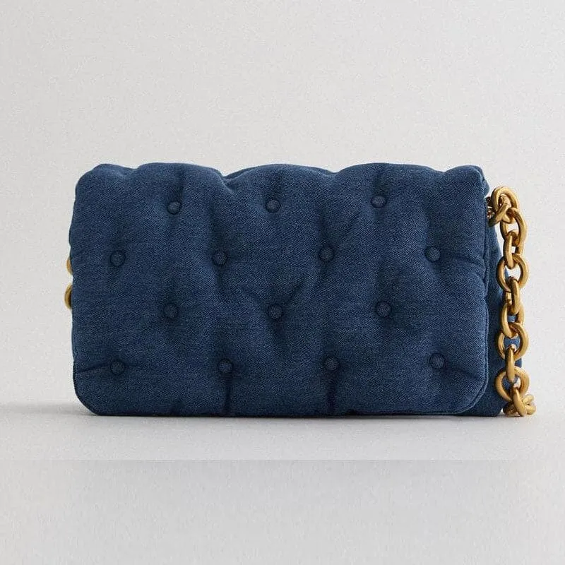 Blue oversized denim quilted shoulder bag