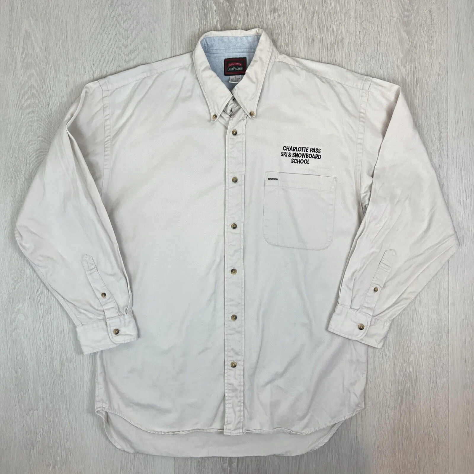 Blue Pacific Mens Heavy Weight Button Up Shirt Charlotte Pass Ski School Size XL