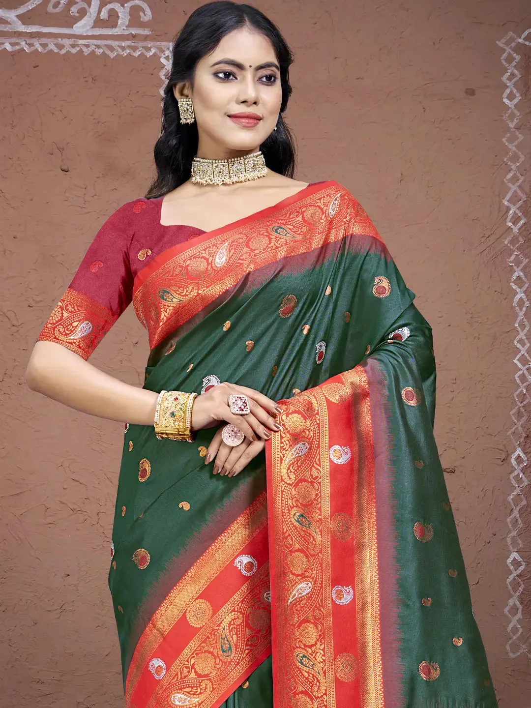 Bottle Green Silk Saree