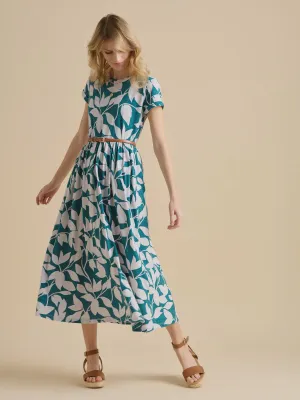 Brakeburn Woodland Leaves Maxi Jersey Dress Teal