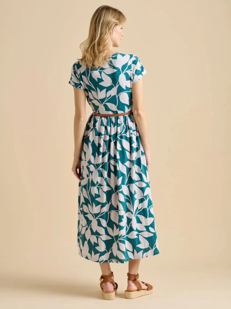 Brakeburn Woodland Leaves Maxi Jersey Dress Teal