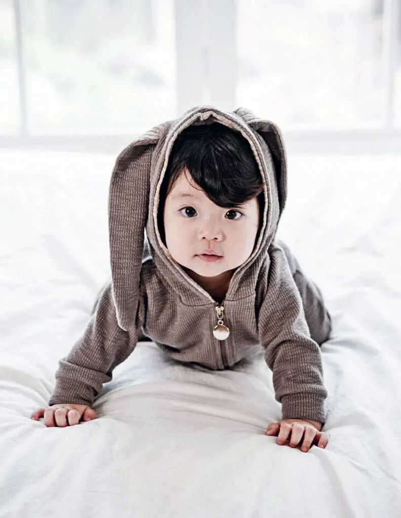 Bunny Hooded Jumpsuit Grey