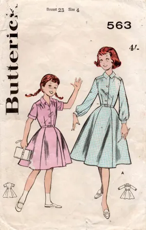 Butterick 563 Toddler Girls Shirtwaist Style School Dress / Uniform 1970s Vintage Sewing Pattern Size 4 Breast 23 inches