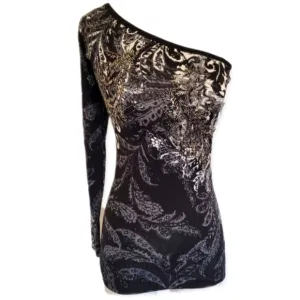 Cache Sweater One Shoulder Black And White Silk Blend With Beading S…NWT