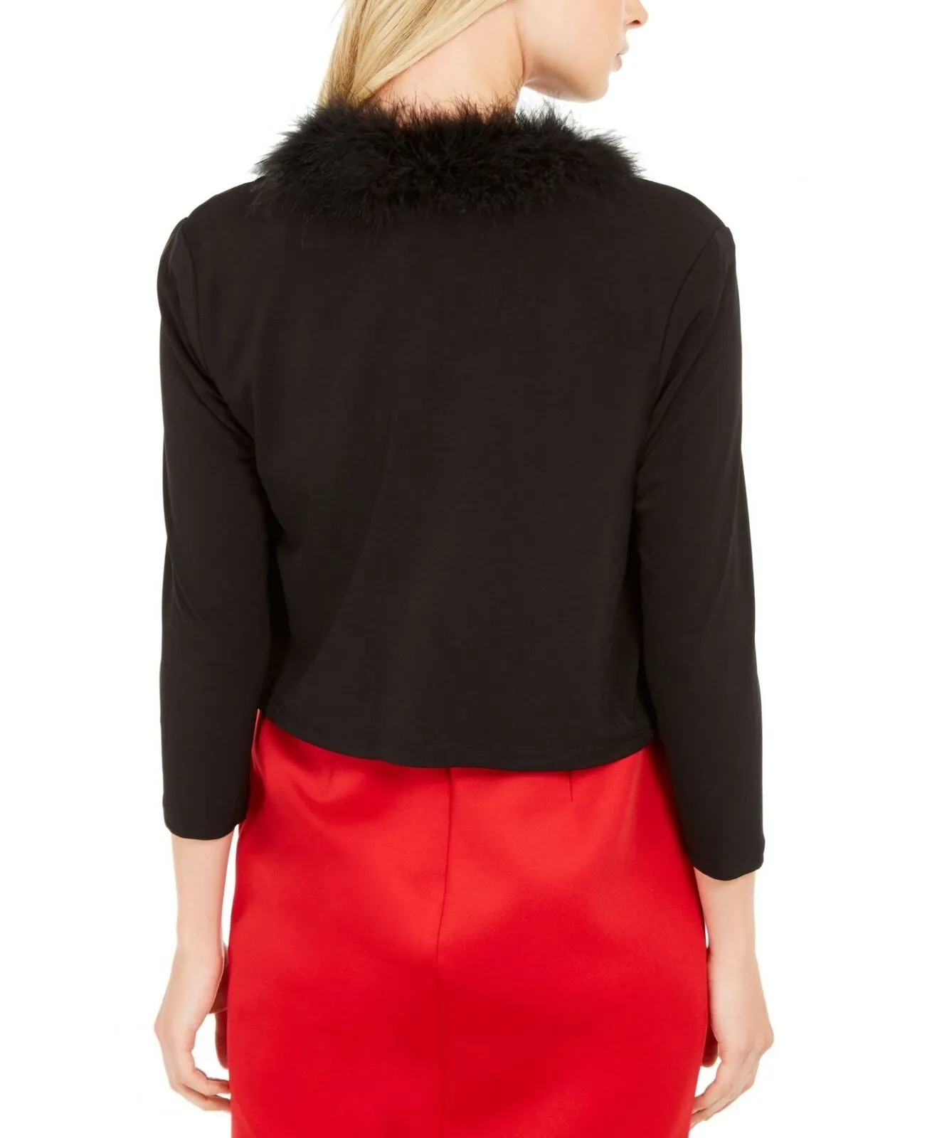 Calvin Klein Women's Feather-Trim Shrug Cardigan Black Medium