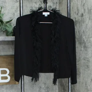 Calvin Klein Women's Feather-Trim Shrug Cardigan Black Medium