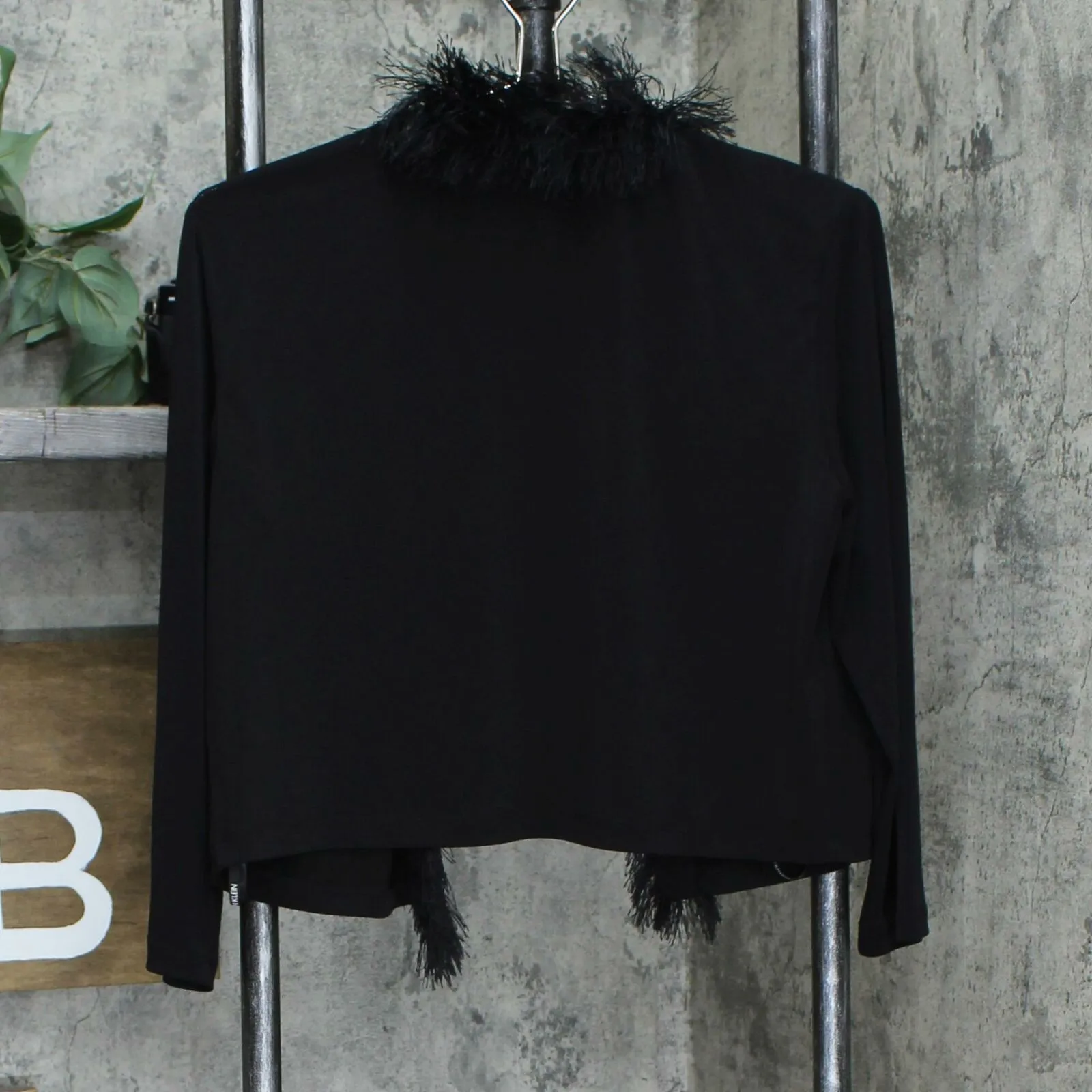 Calvin Klein Women's Feather-Trim Shrug Cardigan Black Medium