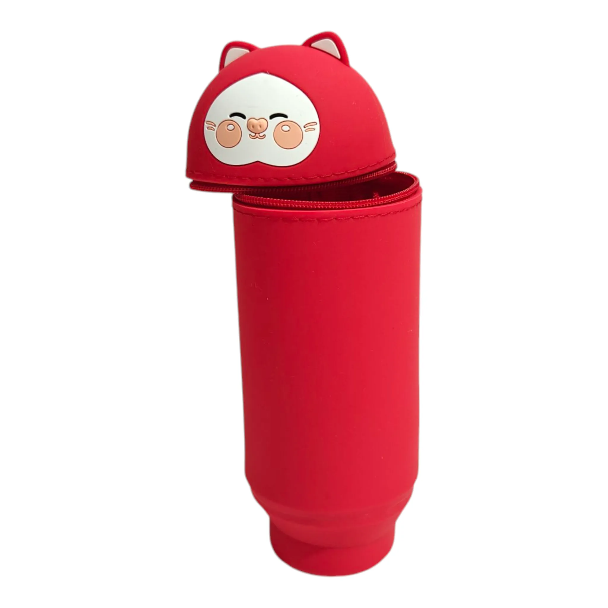 CARTOON FACE SILICONE PENCIL POUCH - RED