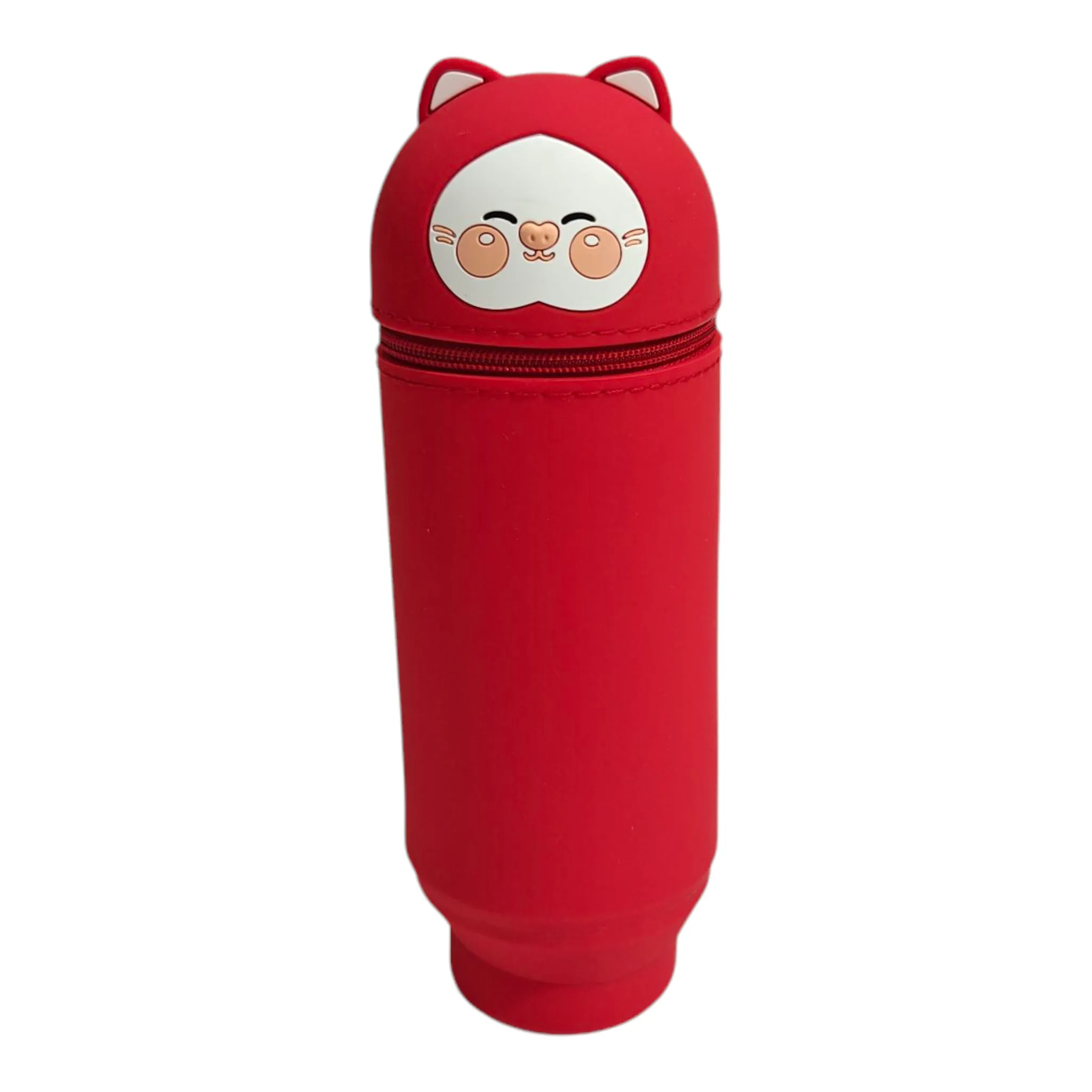 CARTOON FACE SILICONE PENCIL POUCH - RED