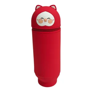 CARTOON FACE SILICONE PENCIL POUCH - RED