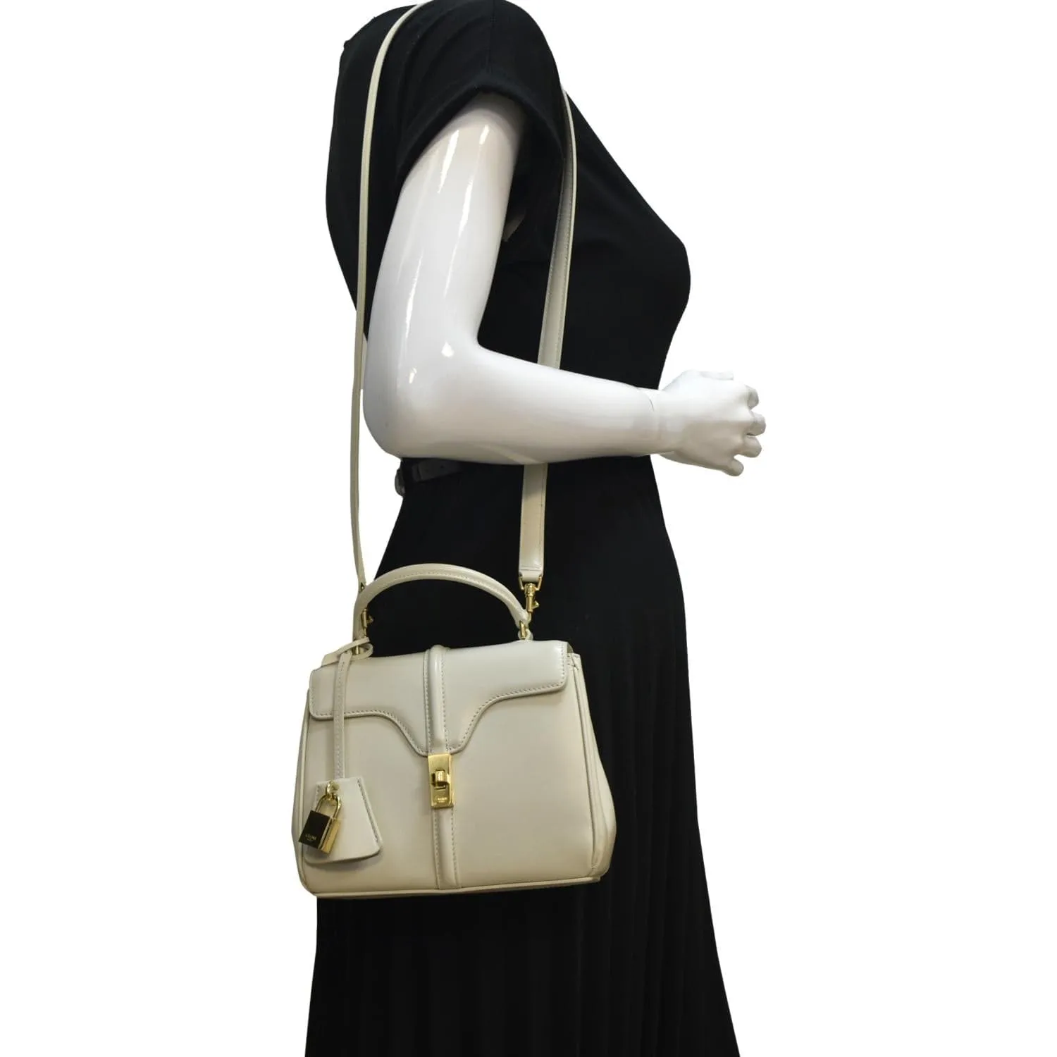 CELINE Laminated Small 16 Leather Shoulder Bag Limestone