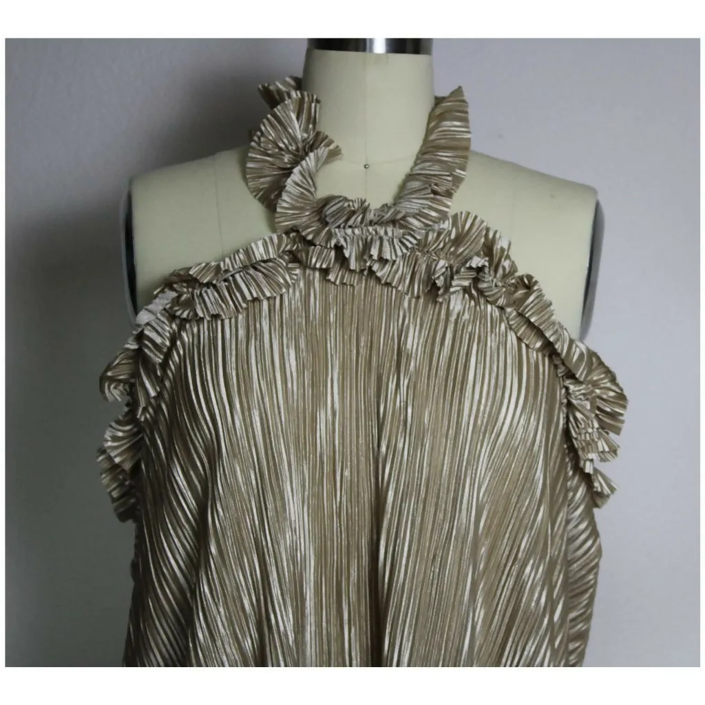 Champagne Gold Ruffle Halter Top