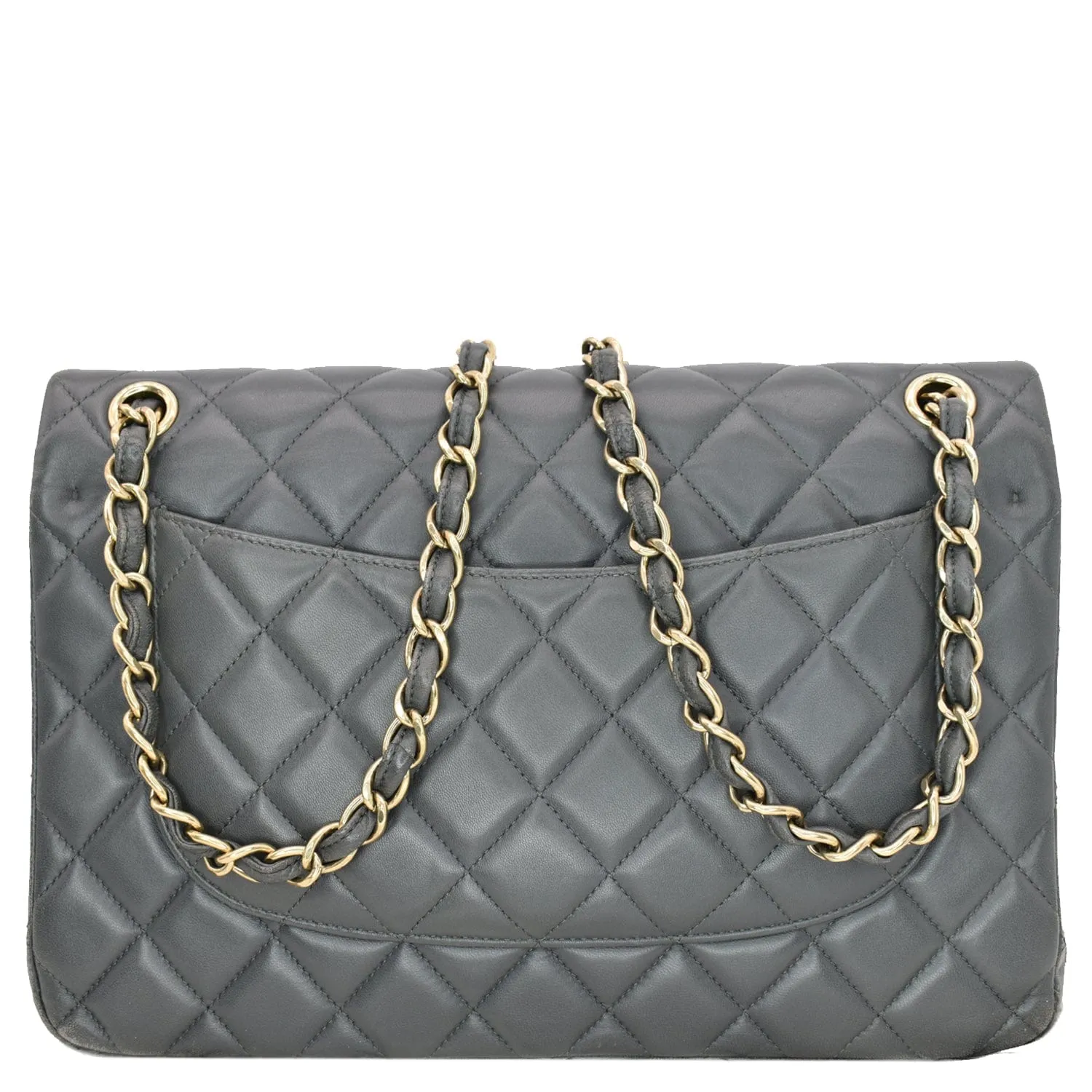 CHANEL Classic Jumbo Double Flap Lambskin Leather Shoulder Bag Grey