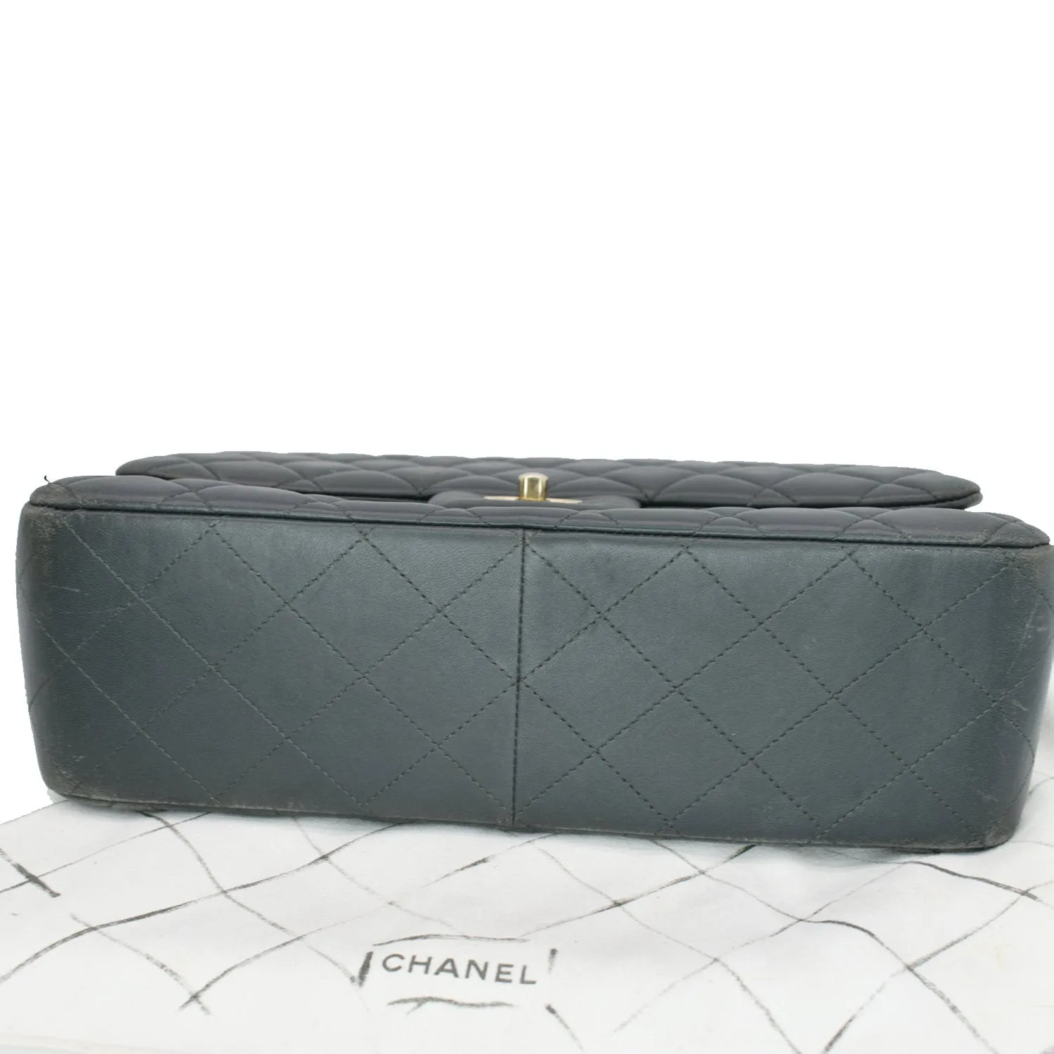 CHANEL Classic Jumbo Double Flap Lambskin Leather Shoulder Bag Grey