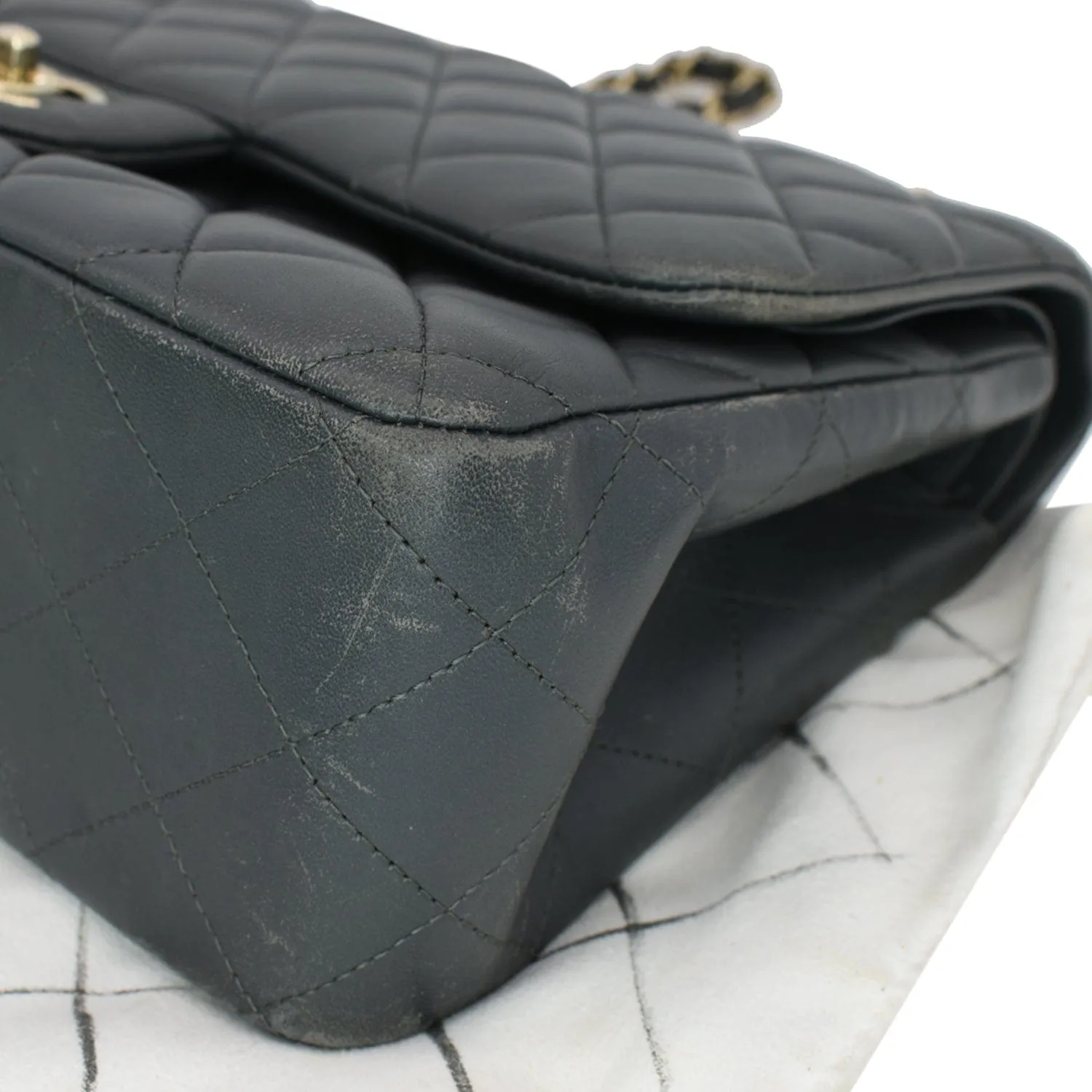 CHANEL Classic Jumbo Double Flap Lambskin Leather Shoulder Bag Grey