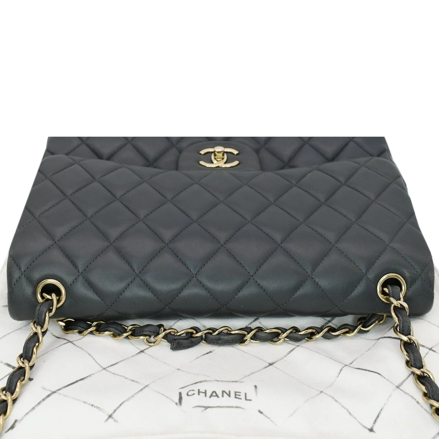 CHANEL Classic Jumbo Double Flap Lambskin Leather Shoulder Bag Grey