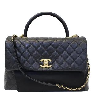 CHANEL Medium Coco Handle Caviar Leather Shoulder Bag Black