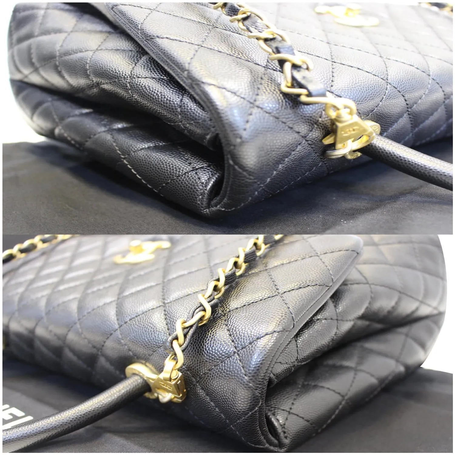 CHANEL Medium Coco Handle Caviar Leather Shoulder Bag Black