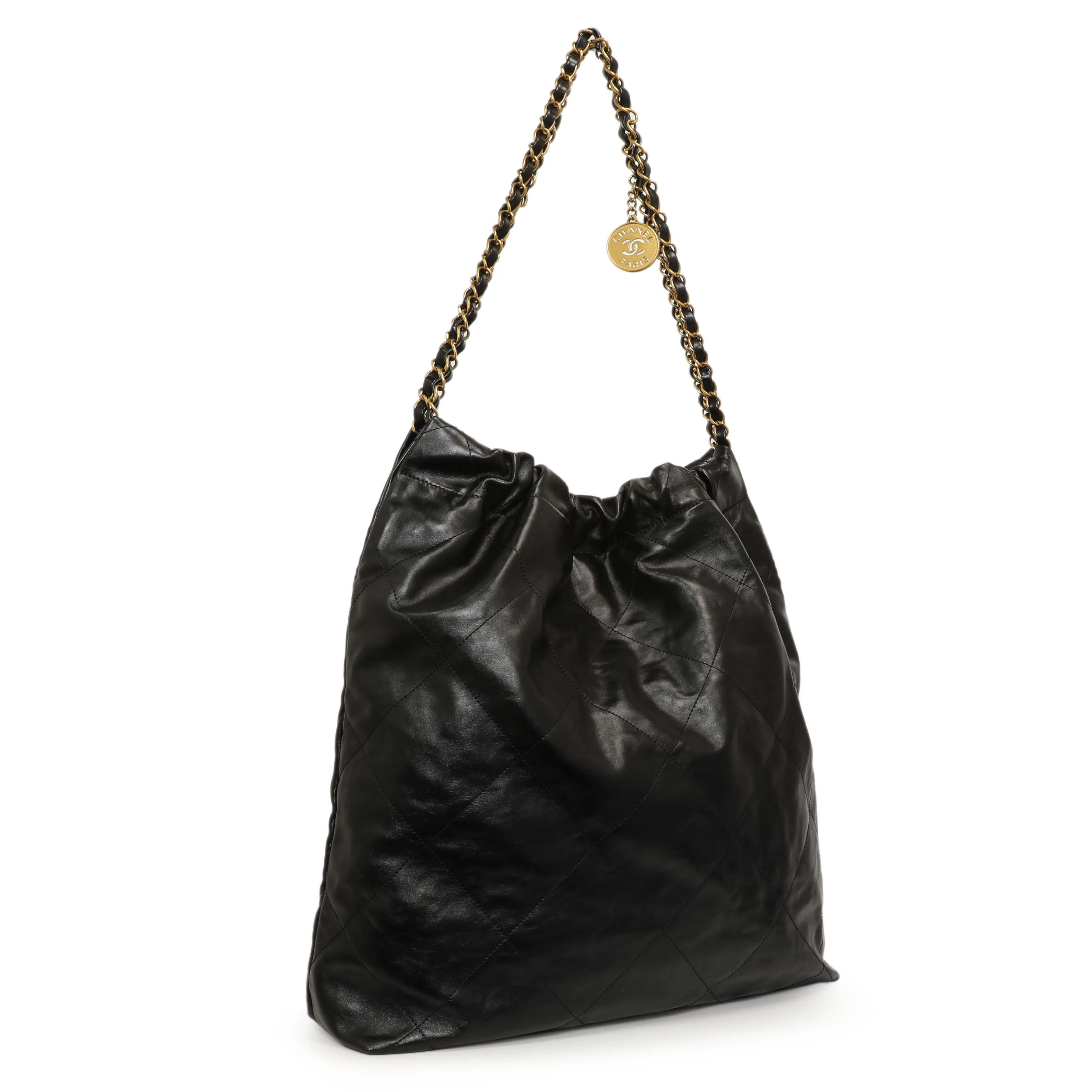 Chanel Shiny Black Quilted Shiny Calfskin Large Chanel 22