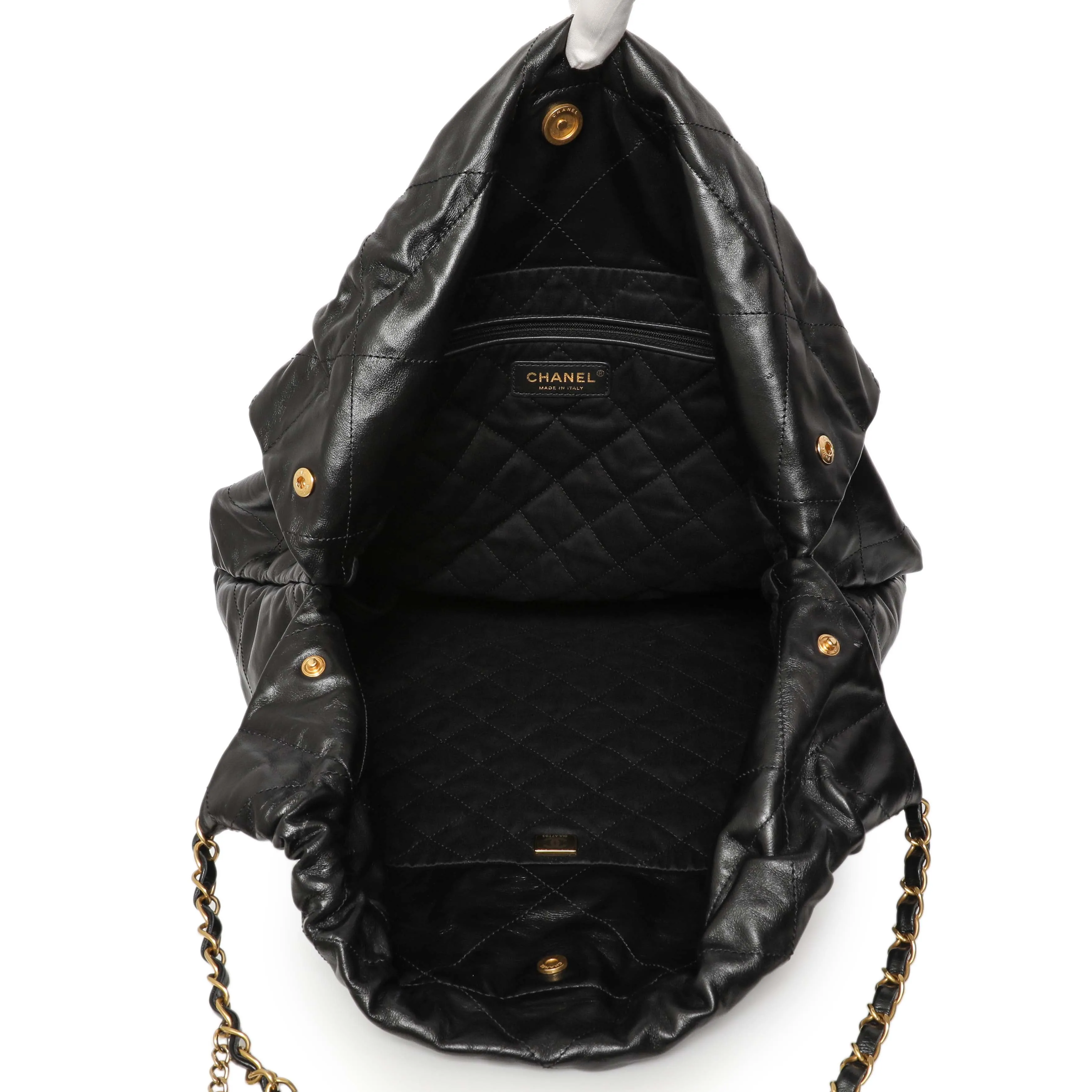 Chanel Shiny Black Quilted Shiny Calfskin Large Chanel 22