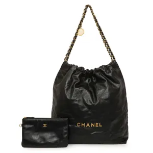 Chanel Shiny Black Quilted Shiny Calfskin Large Chanel 22