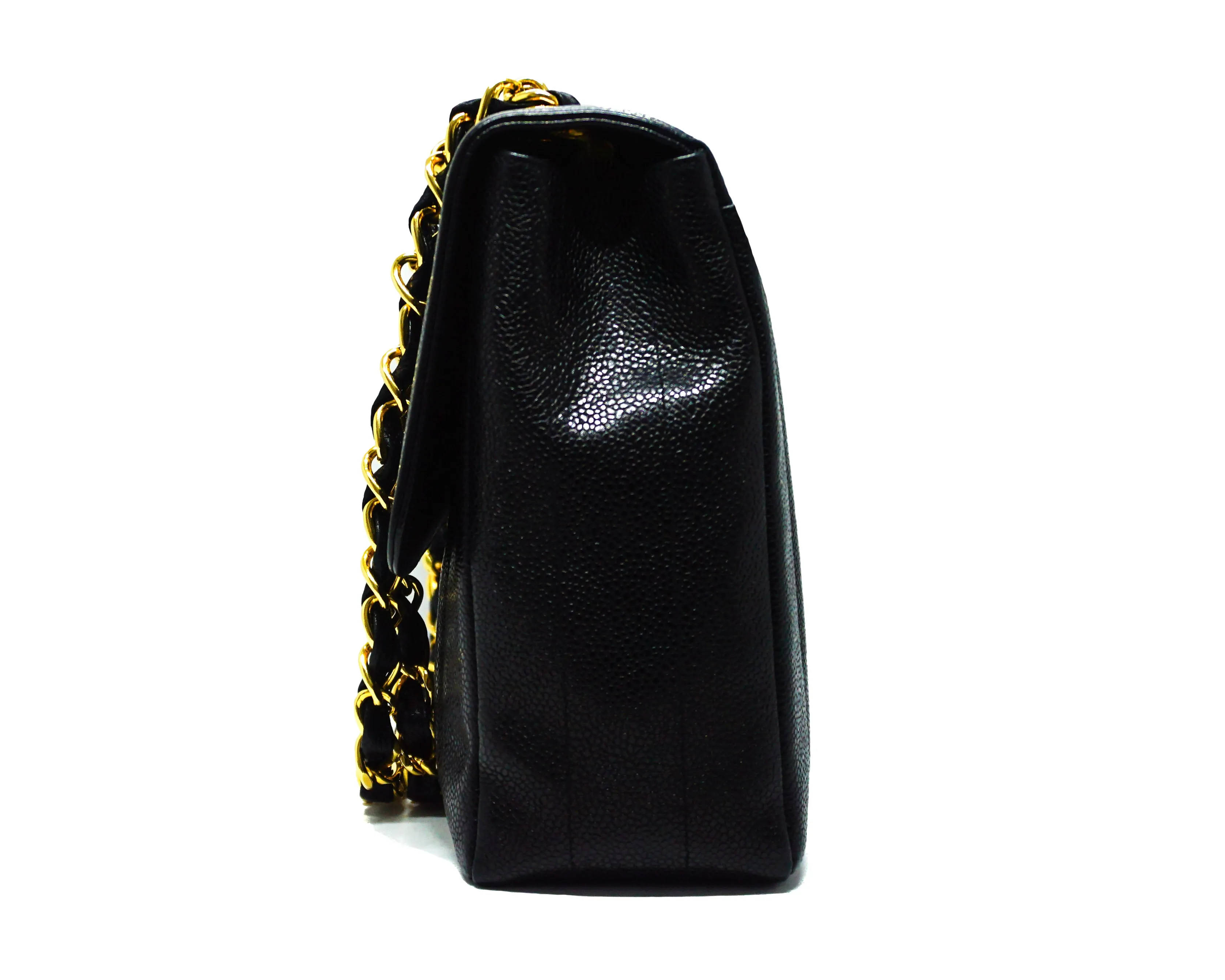 Chanel Vintage Black Caviar Vertical Quilted Jumbo