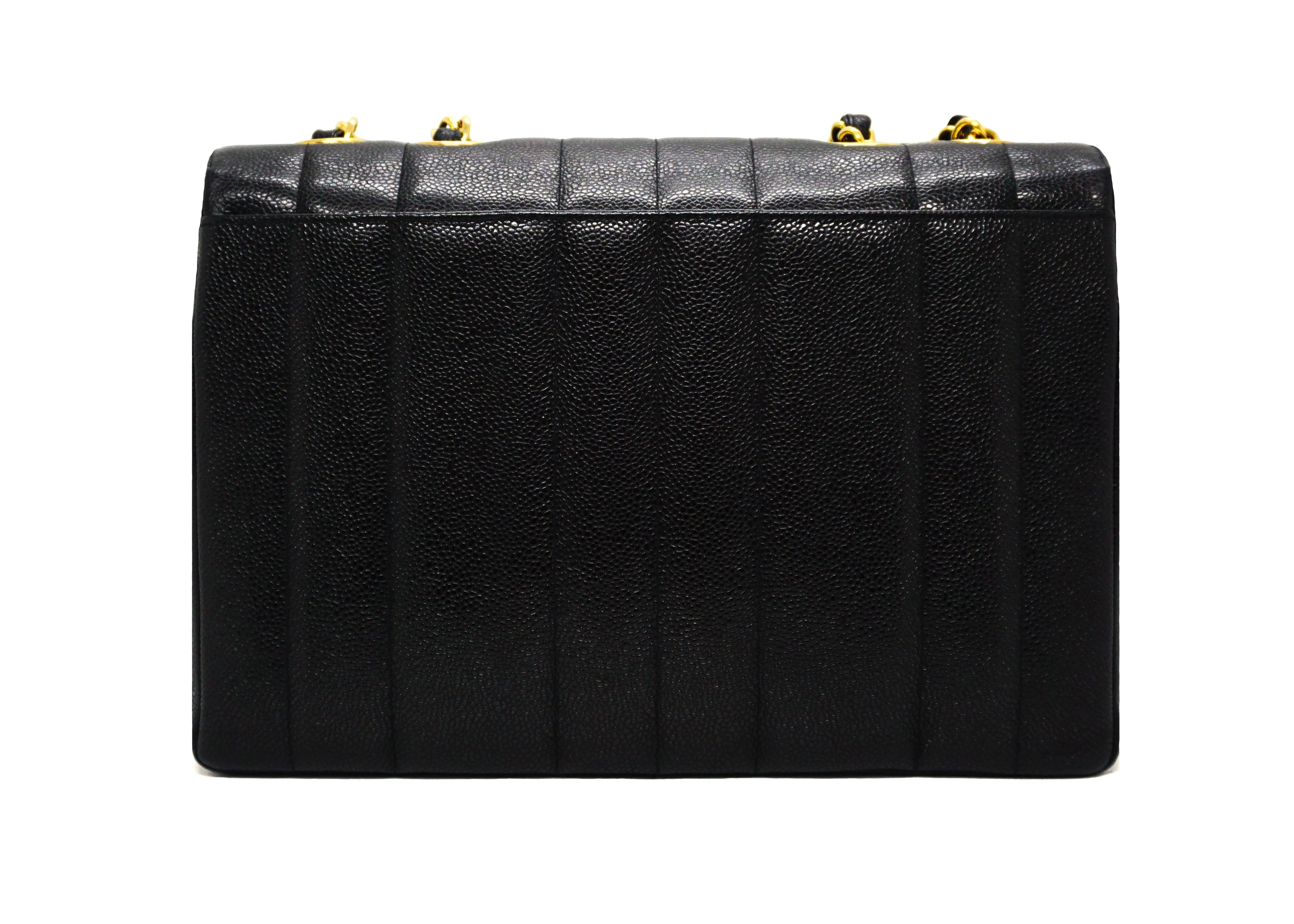 Chanel Vintage Black Caviar Vertical Quilted Jumbo