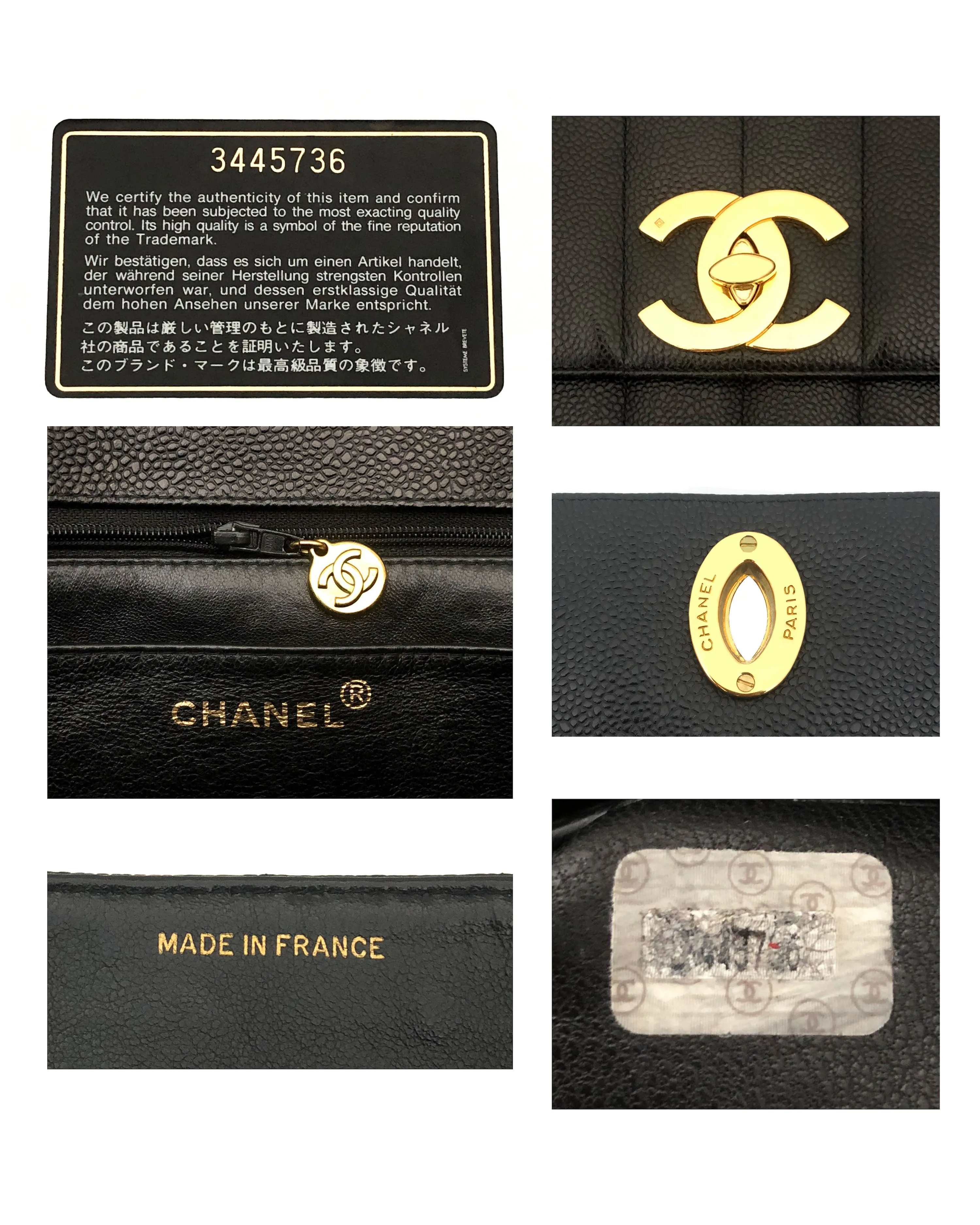 Chanel Vintage Black Caviar Vertical Quilted Jumbo