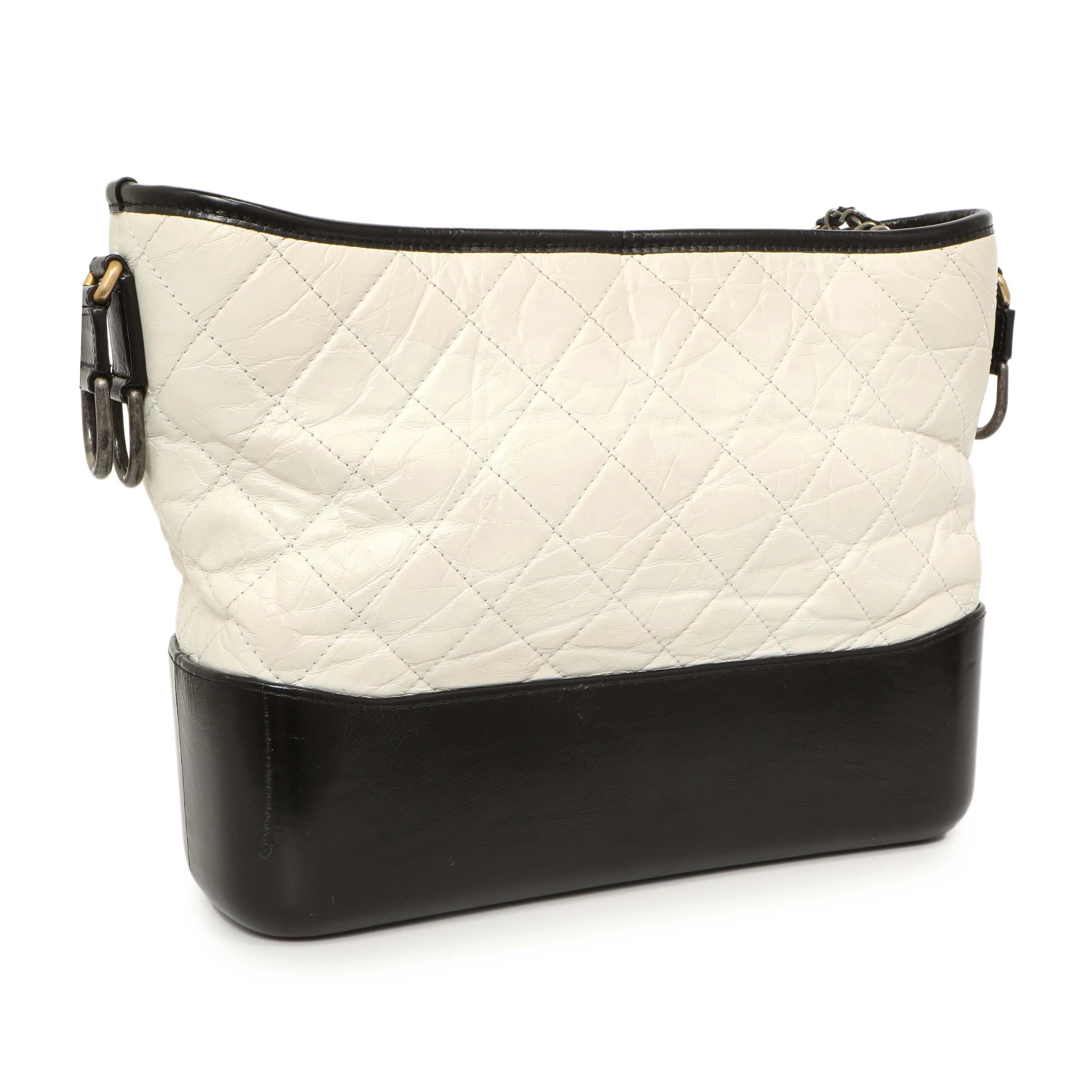 Chanel White Black Aged Calfskin Medium Gabrielle Hobo