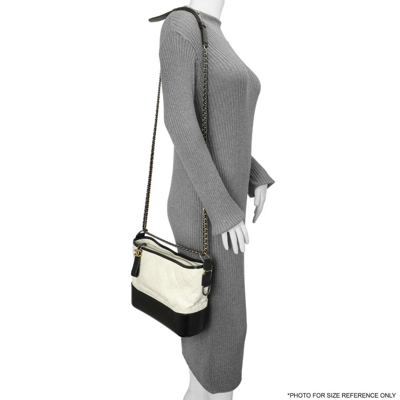 Chanel White Black Aged Calfskin Medium Gabrielle Hobo
