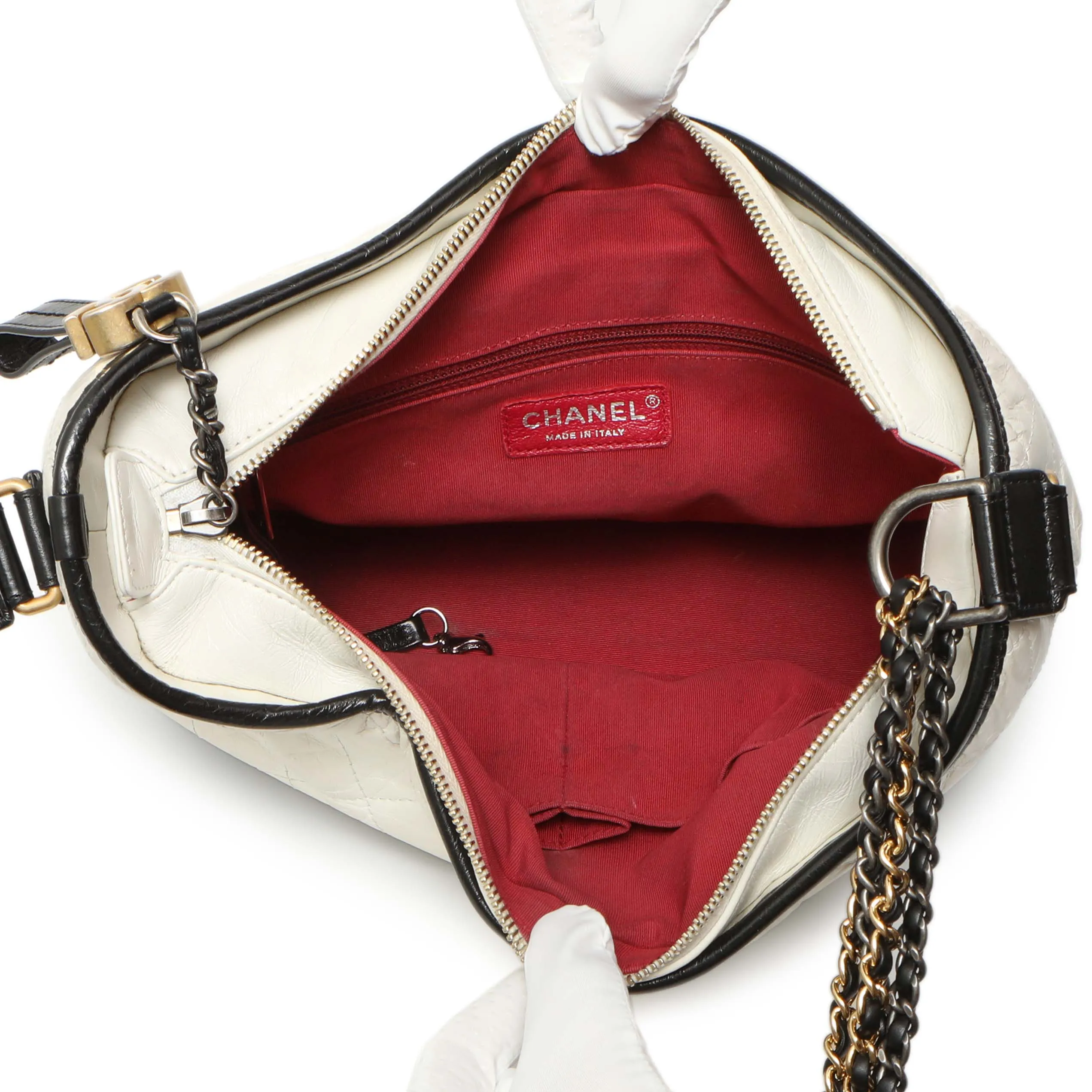Chanel White Black Aged Calfskin Medium Gabrielle Hobo