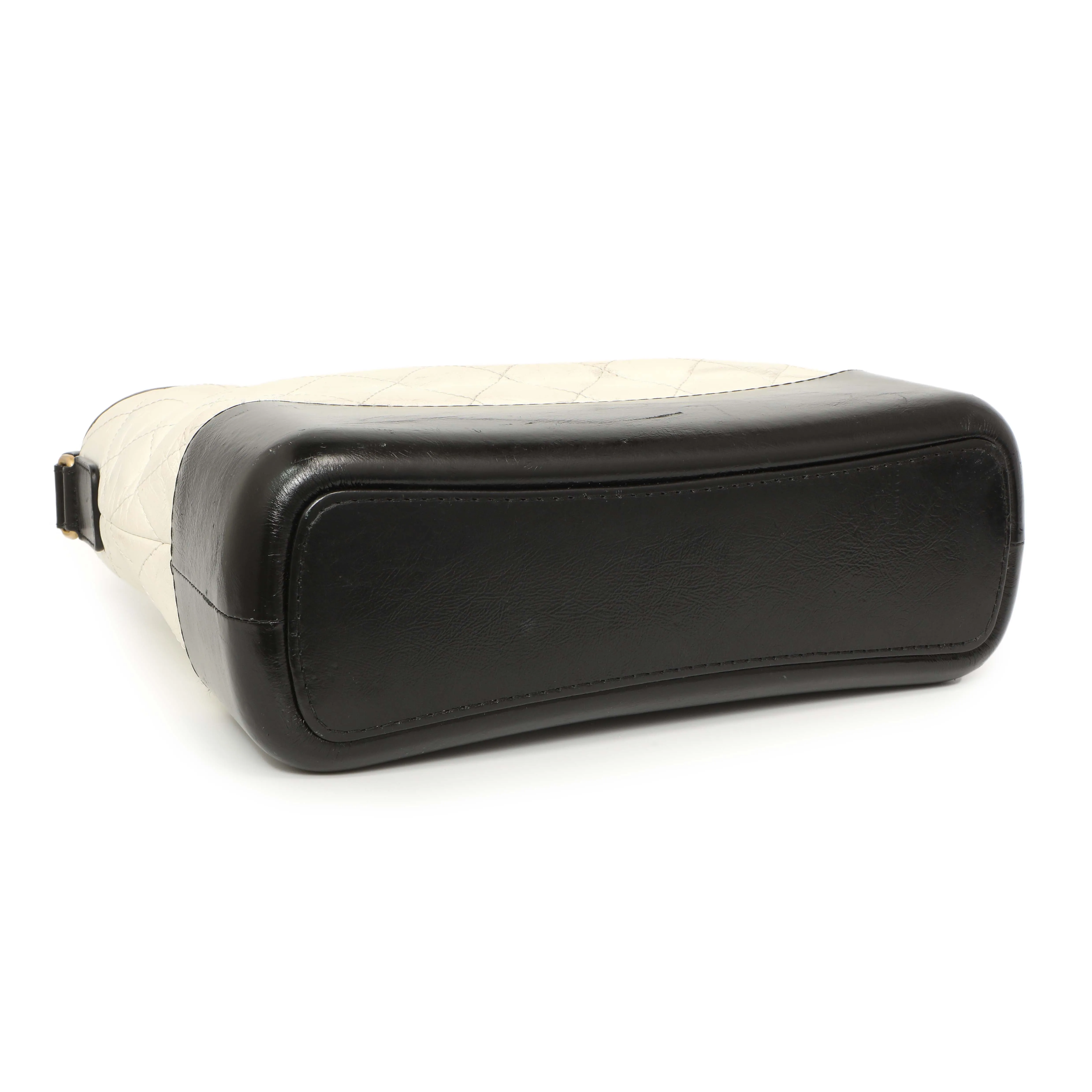 Chanel White Black Aged Calfskin Medium Gabrielle Hobo