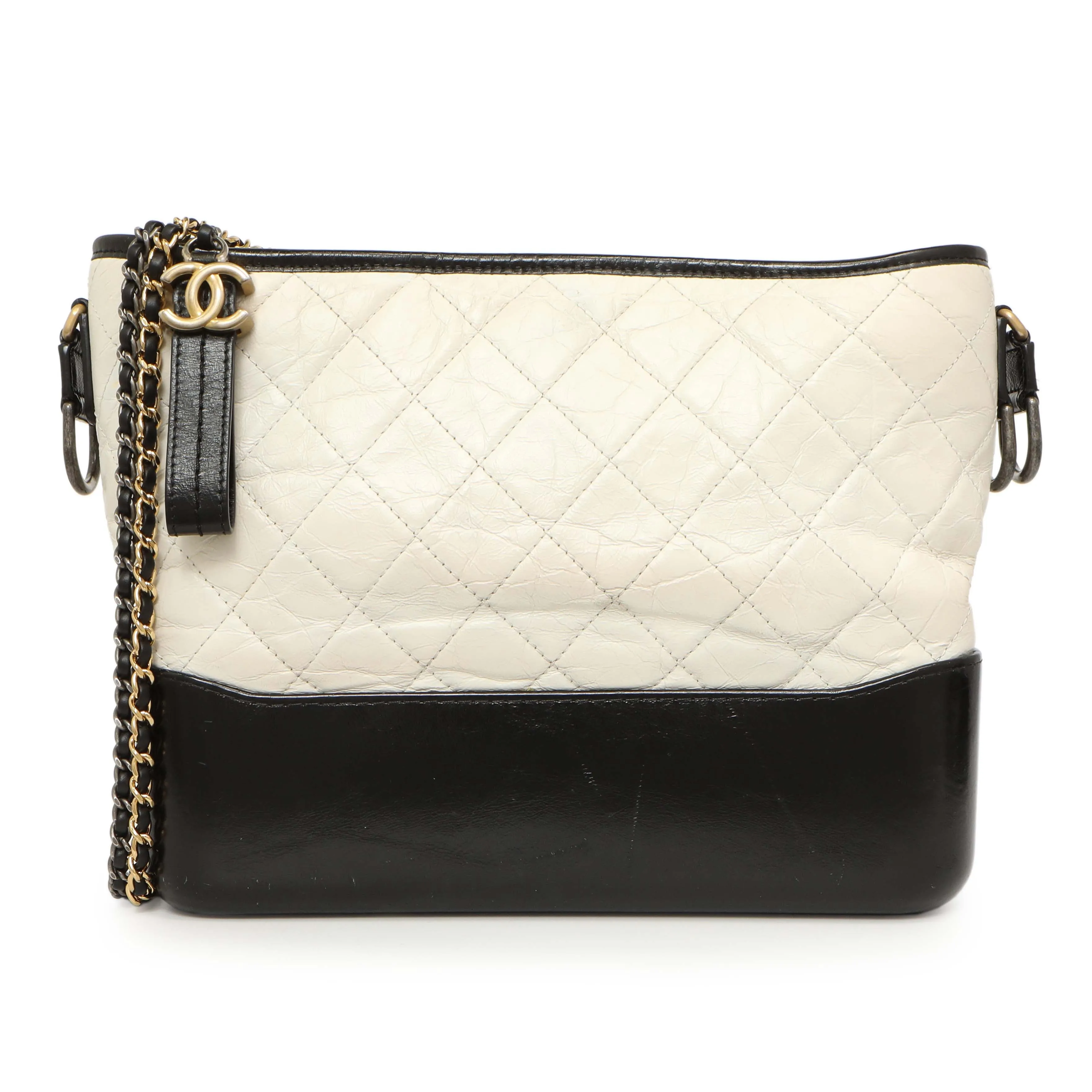 Chanel White Black Aged Calfskin Medium Gabrielle Hobo