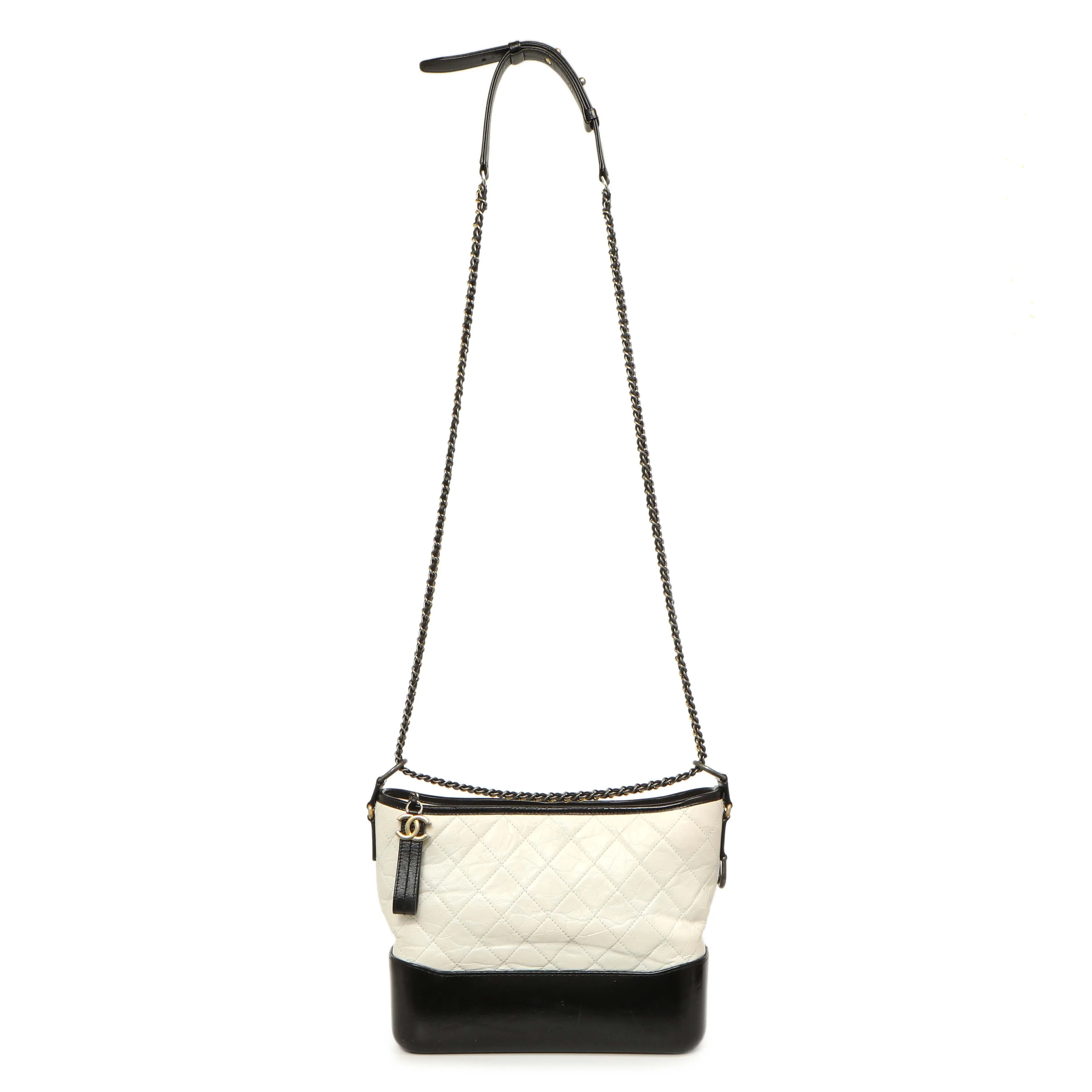 Chanel White Black Aged Calfskin Medium Gabrielle Hobo