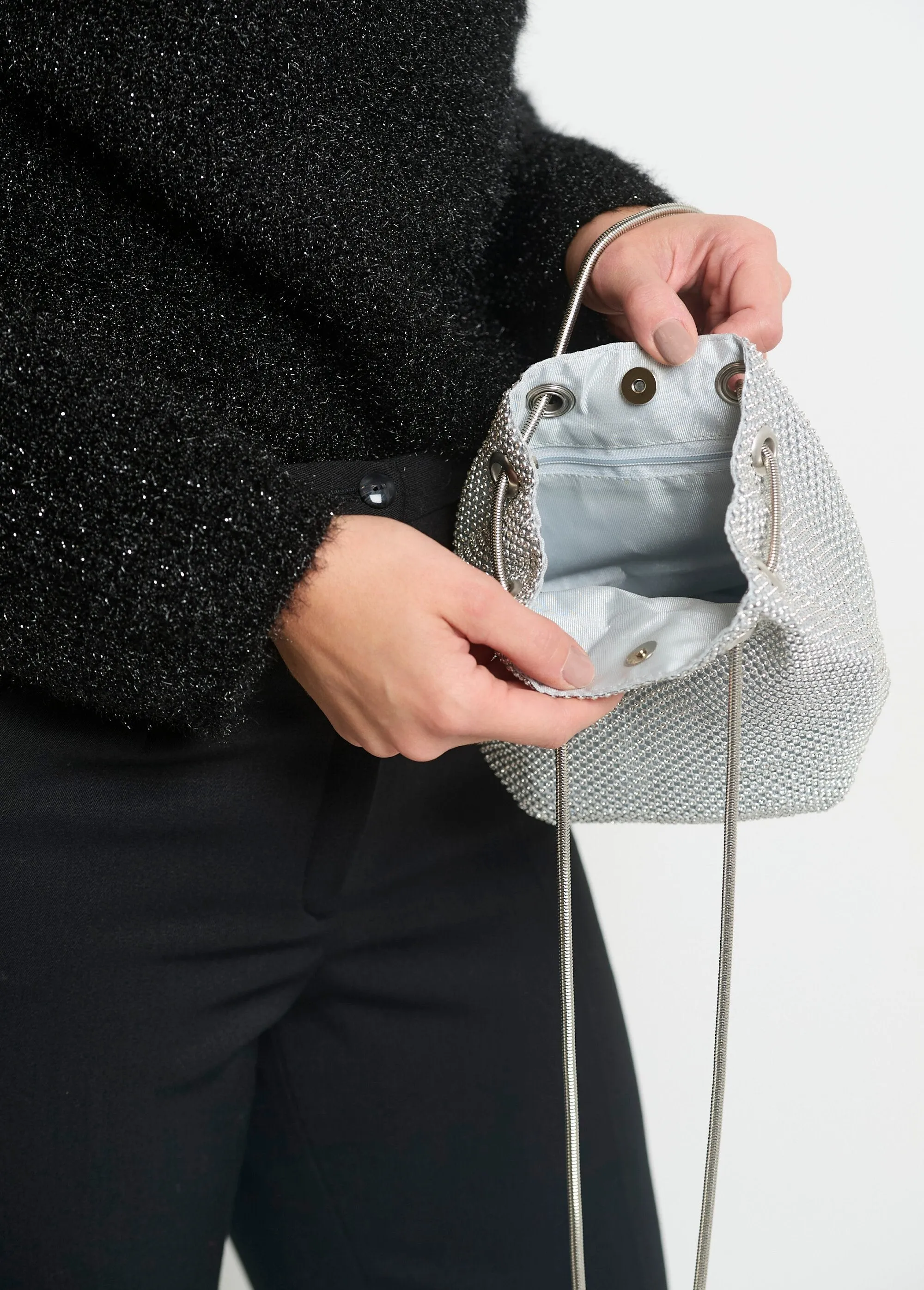Chic rhinestone mesh purse bag