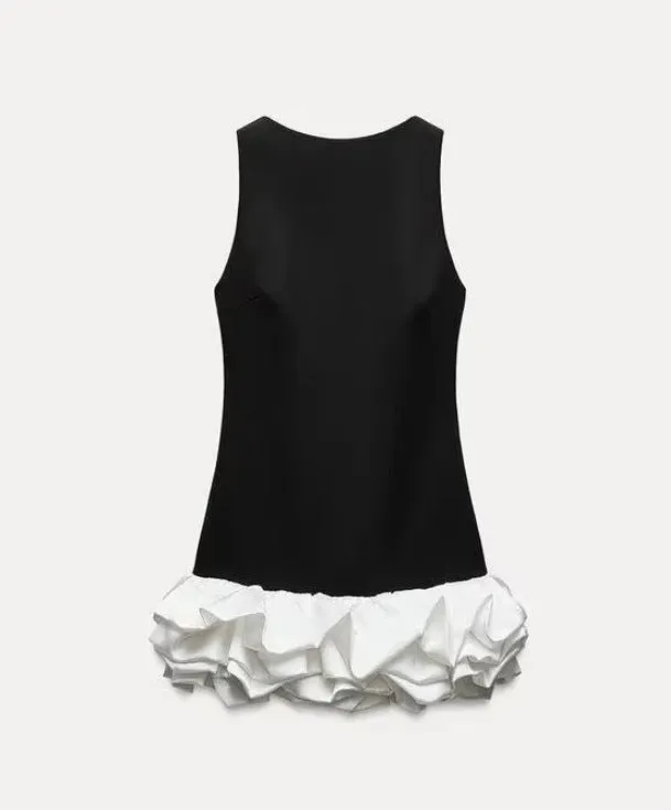Chic Sleeveless White Bodycon Dress with Playful Ruffle Hem