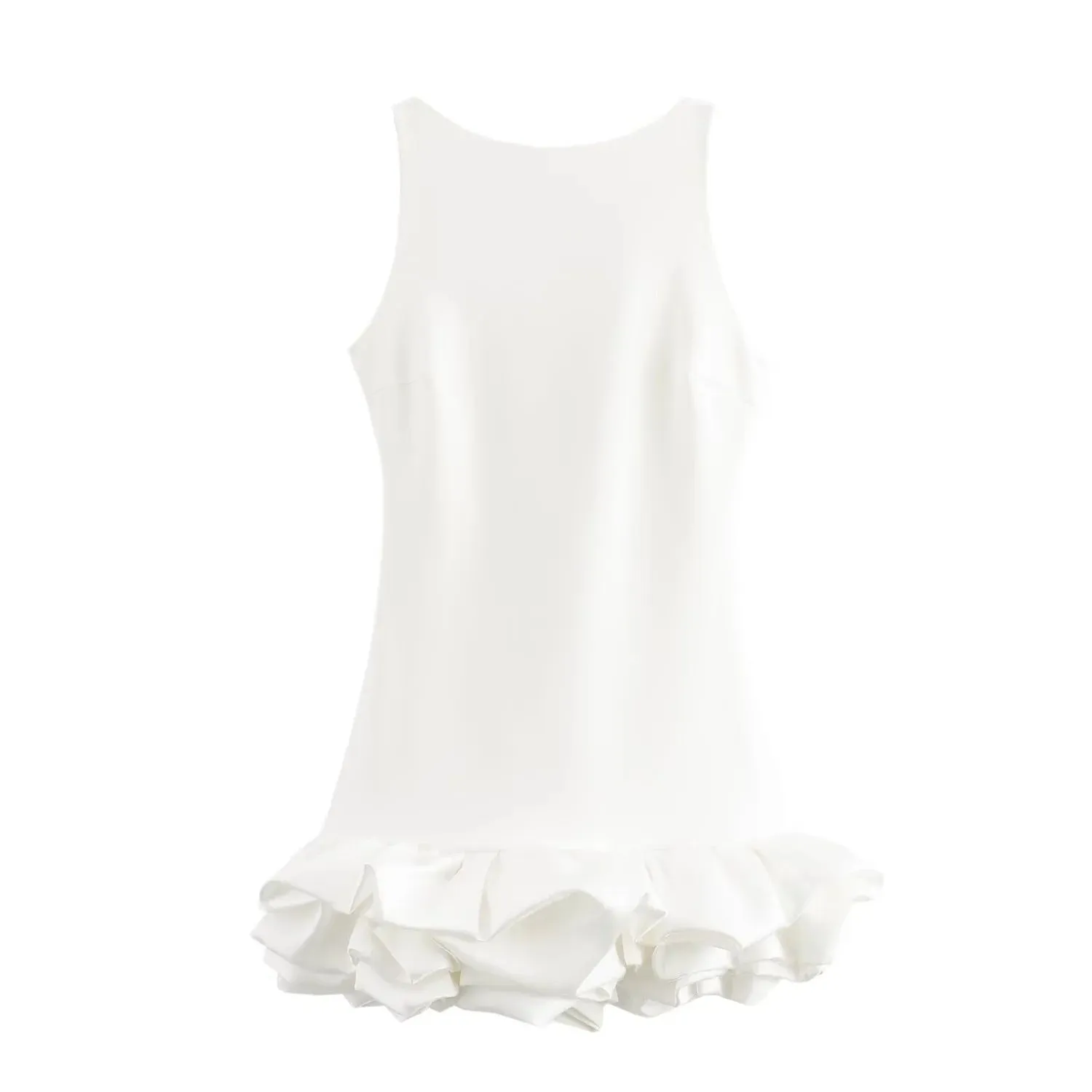 Chic Sleeveless White Bodycon Dress with Playful Ruffle Hem