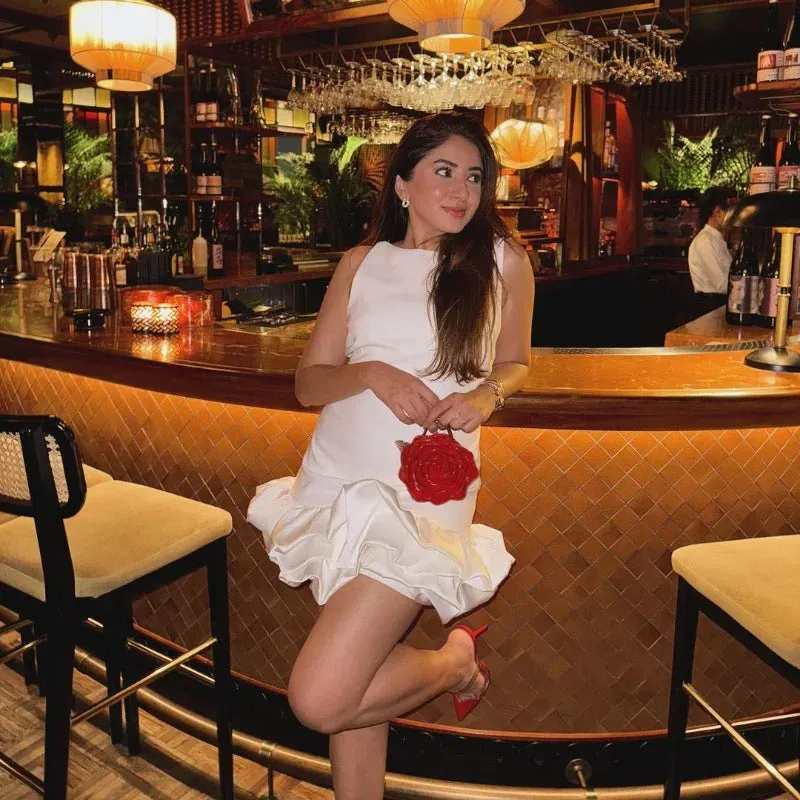 Chic Sleeveless White Bodycon Dress with Playful Ruffle Hem