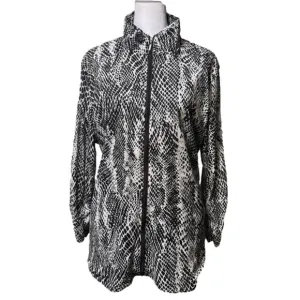 Chico’s Lightweight Zip Jacket Snake Print Black and White 3/4 Sleeve Ruching