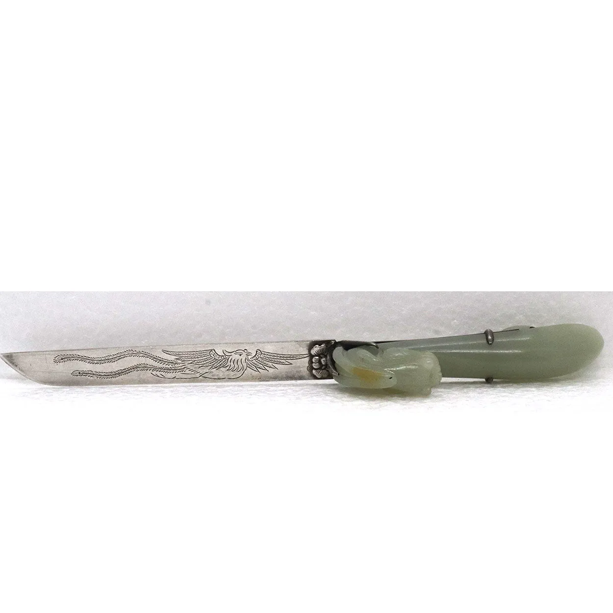 Chinese Celadon Jade Dragon Belt Hook and Silver Letter Opener