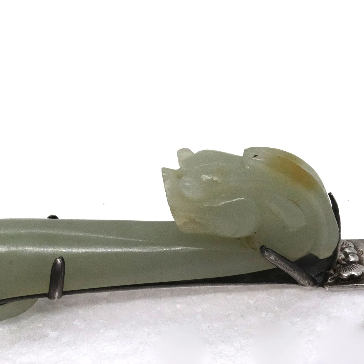 Chinese Celadon Jade Dragon Belt Hook and Silver Letter Opener