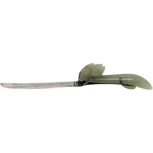 Chinese Celadon Jade Dragon Belt Hook and Silver Letter Opener