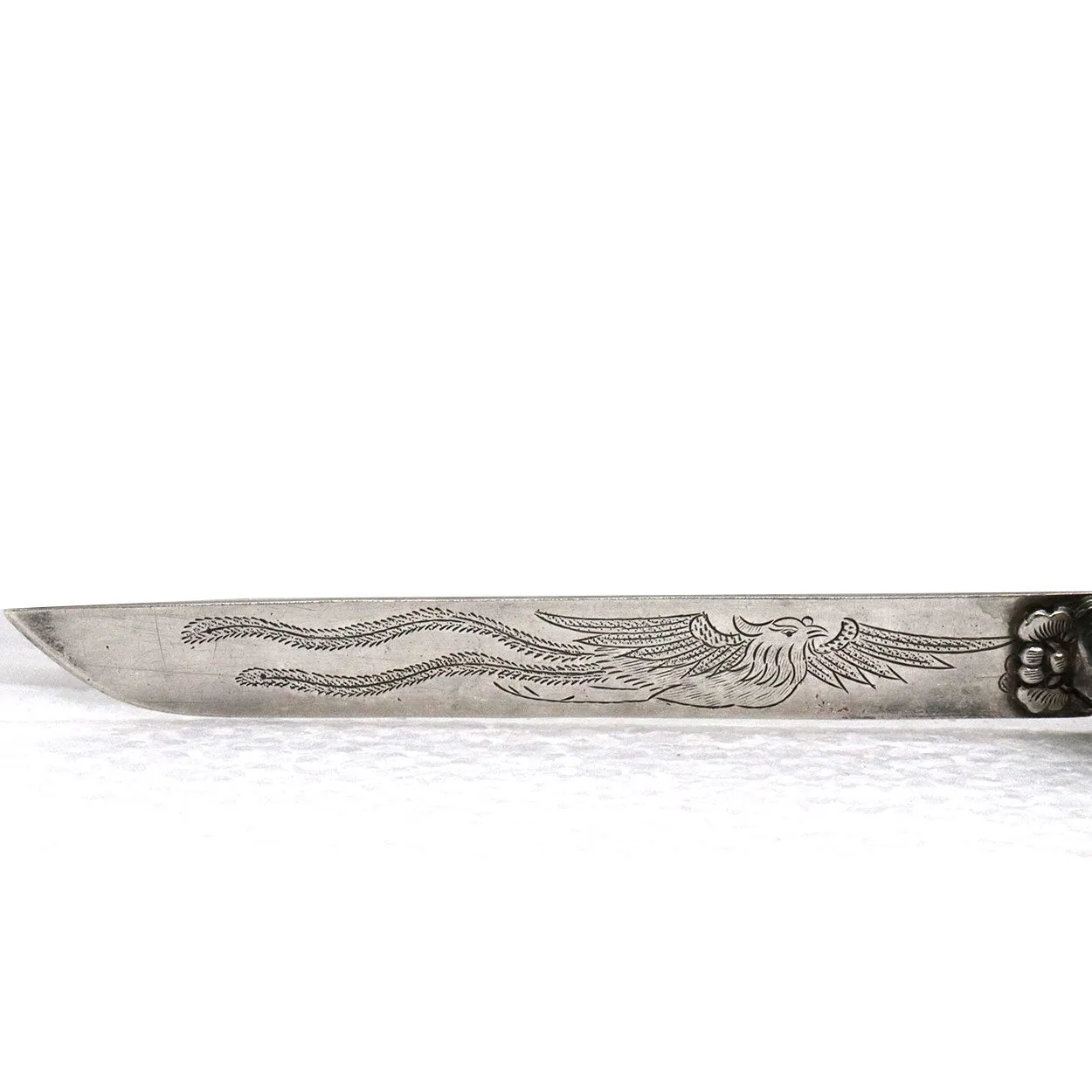Chinese Celadon Jade Dragon Belt Hook and Silver Letter Opener