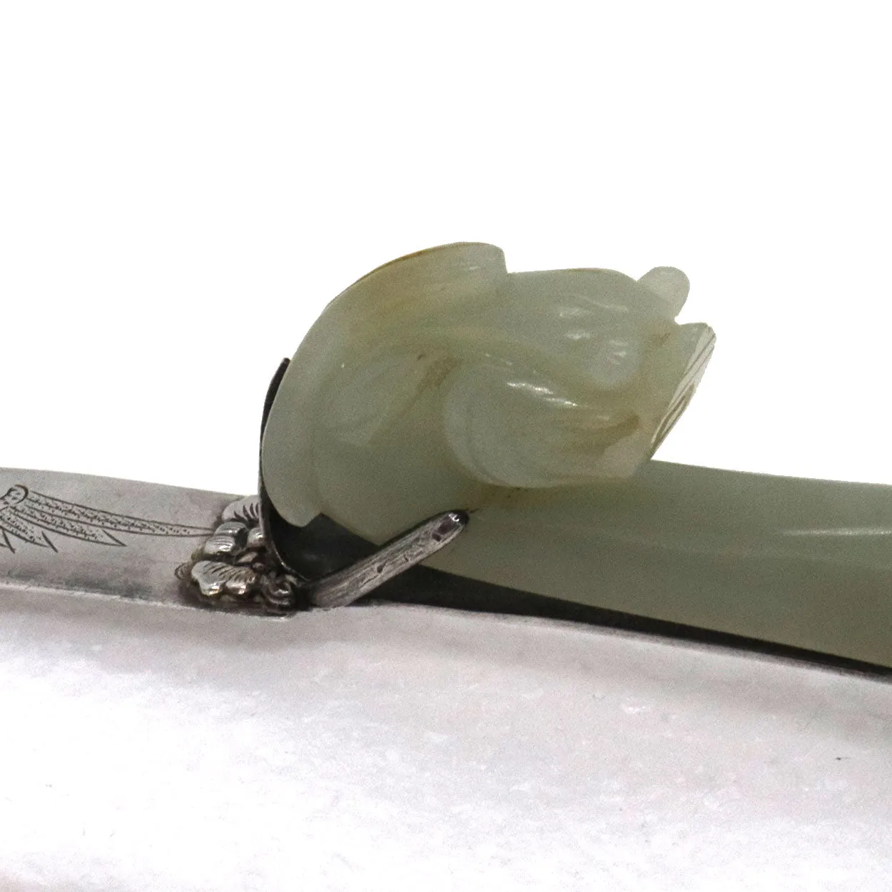 Chinese Celadon Jade Dragon Belt Hook and Silver Letter Opener