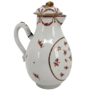 Chinese Export Iron Red and Gilt Porcelain Sparrow Beak Jug with Chained Lid