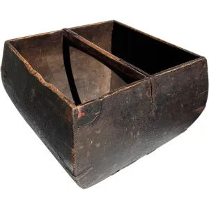 Chinese Provincial Iron Mounted Wooden Rice / Grain Measure Basket
